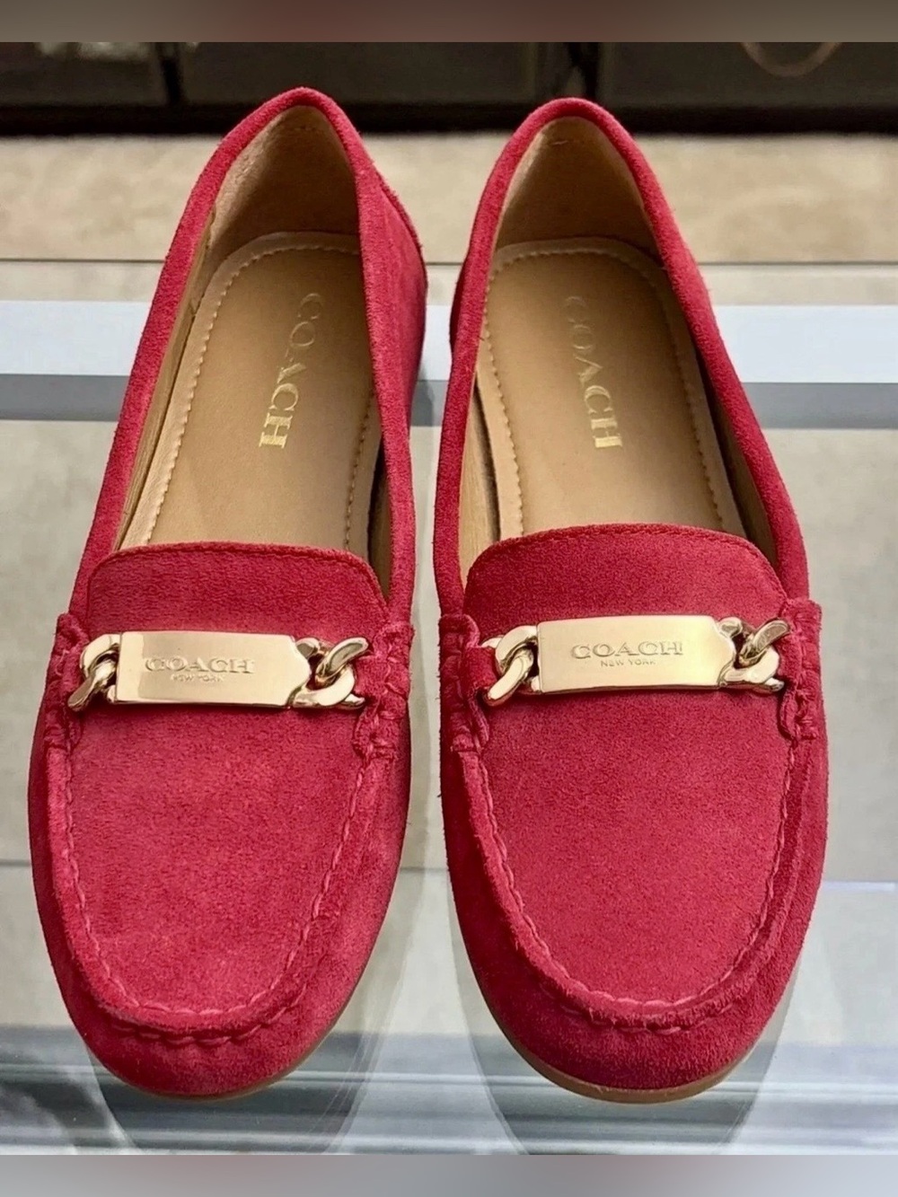Coach Olive Driver Loafer  Shoe..True Red Suede Leather Slip On Loafer Size 6.5B